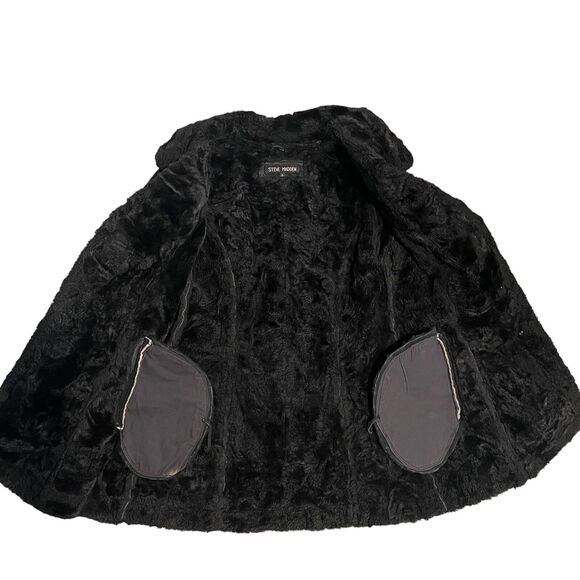 Vintage Steve Madden Leather Coat Small Black Fur Lined Y2K Suede Jacket - Picture 12 of 16